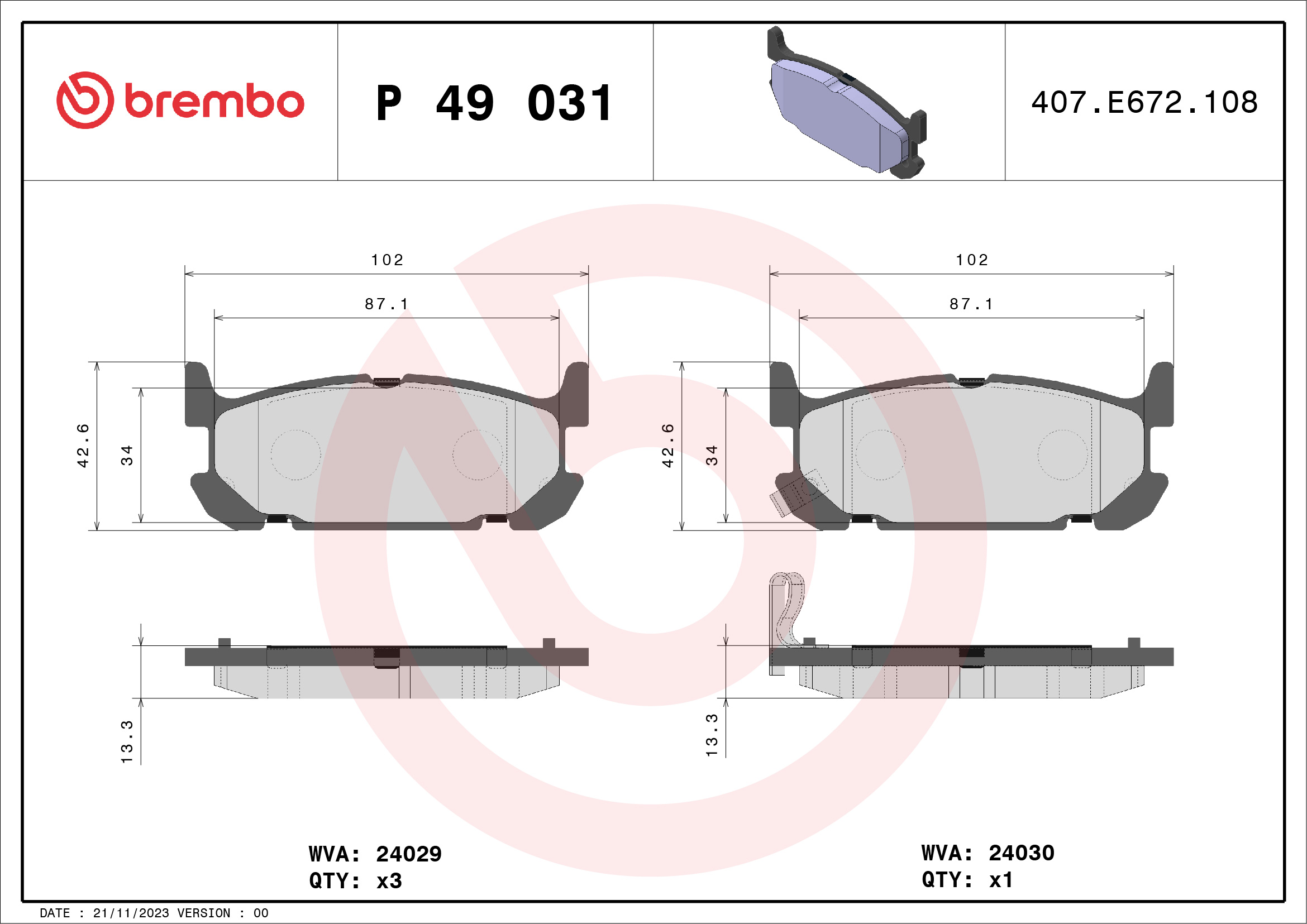 A.B.S. P 49 031 BREMBO Bremsbelagsatz, Scheibenbremse